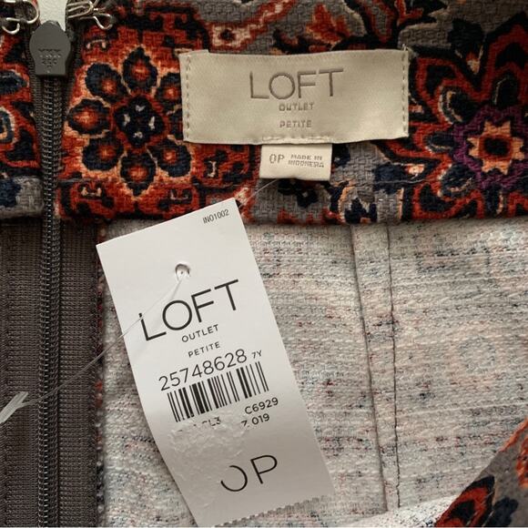 Loft Outlet Skirt Rust Black Floral Medallion Tailored Pencil Skirt Size 0P NEW - Picture 2 of 9